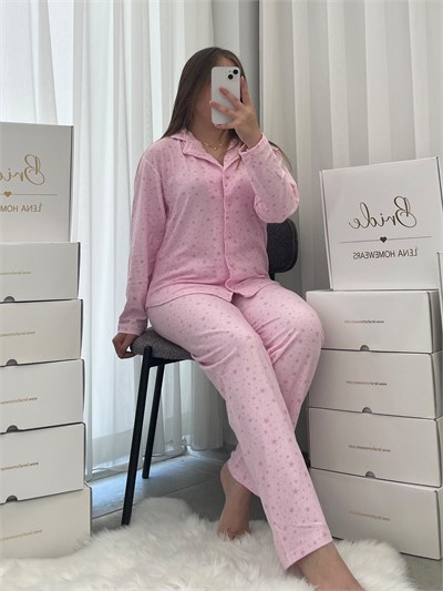 Pembe Yıldız Desenli Termosoft Pijama Takımı