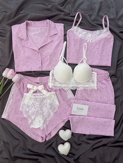 Pembe Yıldızlar 6lı Pijama & Çamaşır Seti