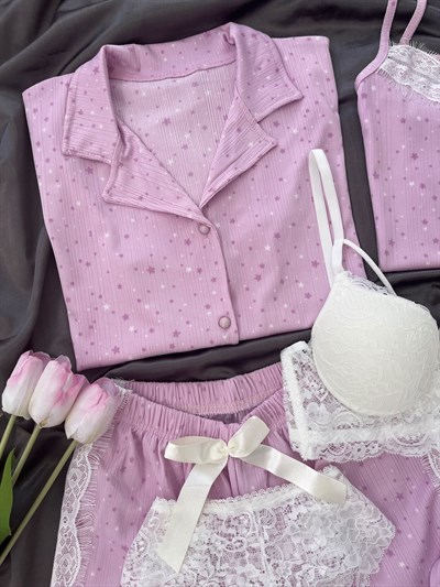 Pembe Yıldızlar 6lı Pijama & Çamaşır Seti