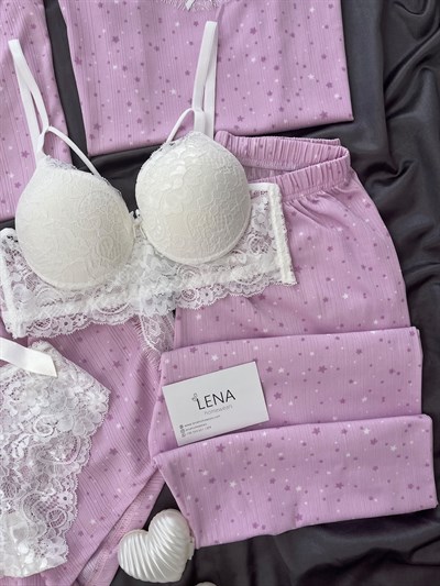 Pembe Yıldızlar 6lı Pijama & Çamaşır Seti
