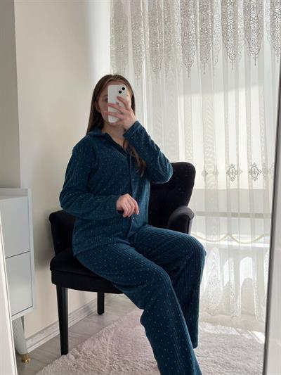 Petrol Yeşili Polar Pijama Takım