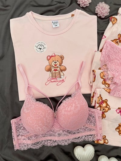 Pofuduk Pamuk Dörtlü Pijama & Çamaşır Set