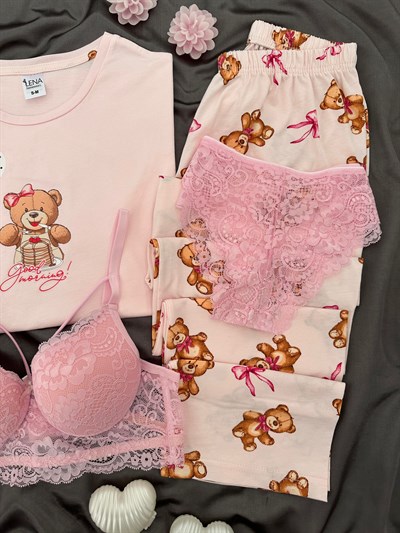 Pofuduk Pamuk Dörtlü Pijama & Çamaşır Set