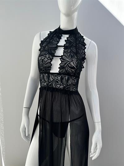 Puare Siyah Uzun Tül Fantezi Gecelik 