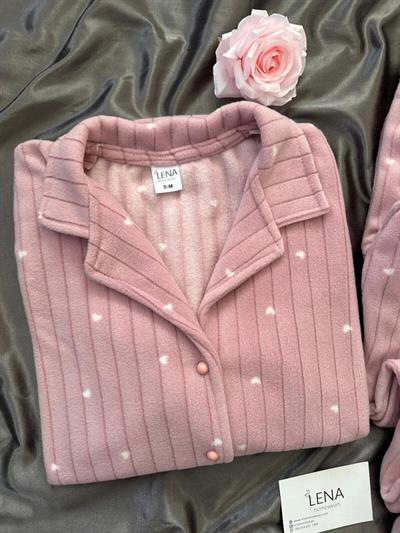 Pudra Kalplı Polar Pijama Takımı