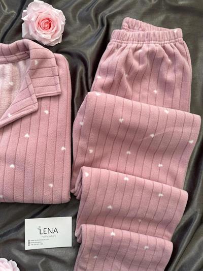 Pudra Kalplı Polar Pijama Takımı