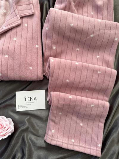 Pudra Kalplı Polar Pijama Takımı