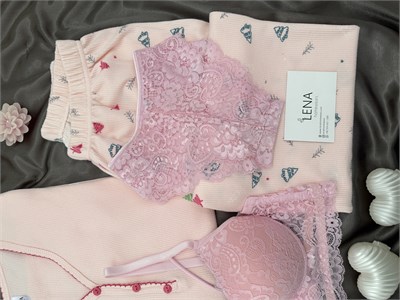 Pembe Kayak Desenli 4lü Patlı Waffle Pijama Takımı