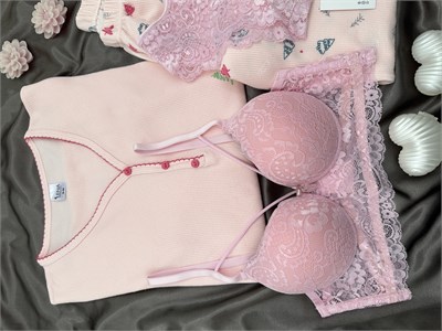 Pembe Kayak Desenli 4lü Patlı Waffle Pijama Takımı