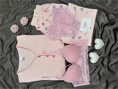 Pembe Kayak Desenli 4lü Patlı Waffle Pijama Takımı