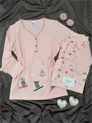 Pembe Kayak Desenli Patlı Waffle Pijama Takımı