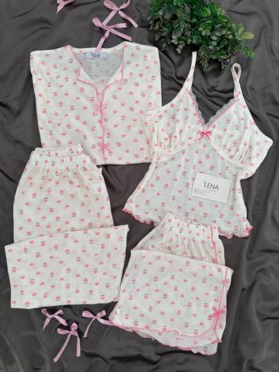 Pureks Pembe 4lü Kısa Kollu Pijama Seti