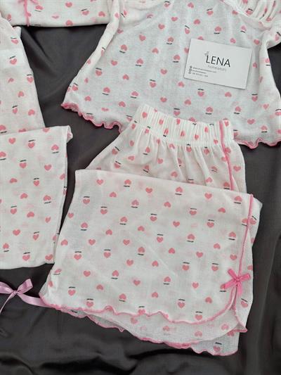 Pureks Pembe 4lü Kısa Kollu Pijama Seti