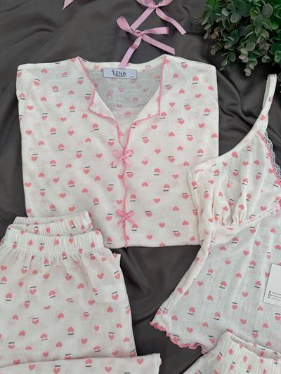 Pureks Pembe 4lü Kısa Kollu Pijama Seti