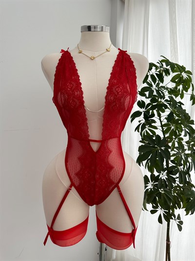 Redlove Kırmızı Taş Detaylı Tulum
