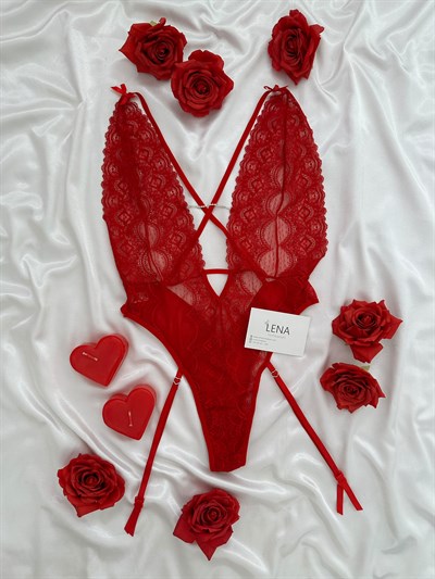 Redlove Kırmızı Taş Detaylı Tulum