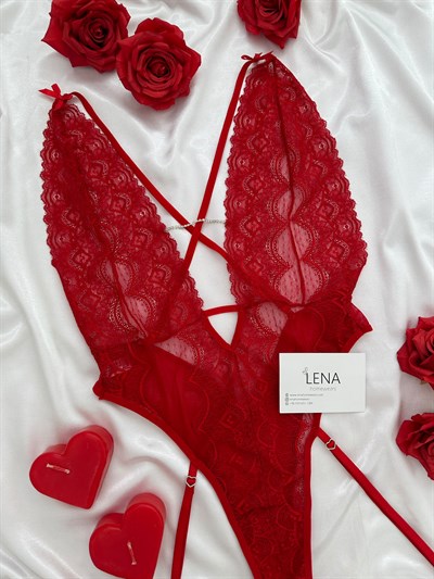 Redlove Kırmızı Taş Detaylı Tulum