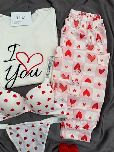 Romantik Sevgilim Dört Parça Pijama Çamaşır Seti