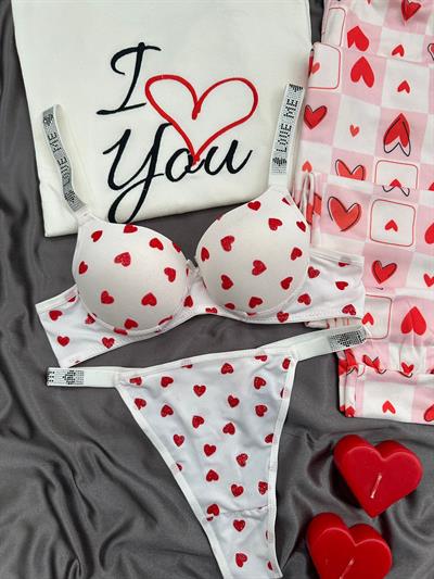 Romantik Sevgilim Dört Parça Pijama Çamaşır Seti