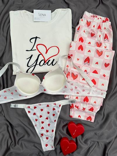 Romantik Sevgilim Dört Parça Pijama Çamaşır Seti
