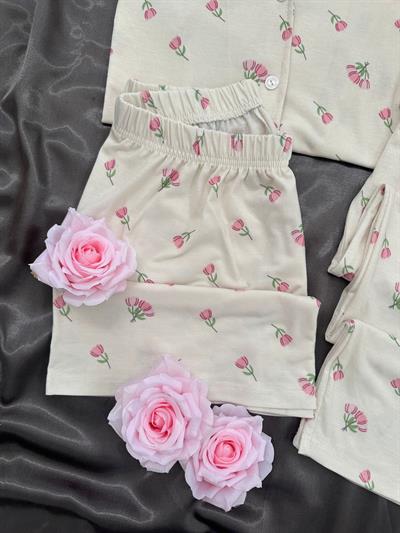 Rozaline Üç Parçalı Kısa Kollu Pijama Takımı 