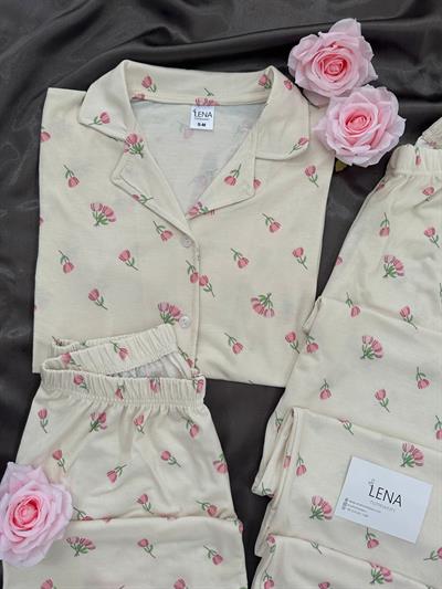 Rozaline Üç Parçalı Kısa Kollu Pijama Takımı 