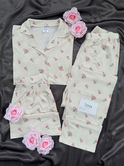 Rozaline Üç Parçalı Kısa Kollu Pijama Takımı 