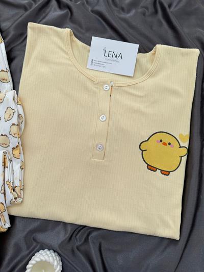 Sarı Civciv Desenli Patlı Uzun Kollu Pijama Takımı