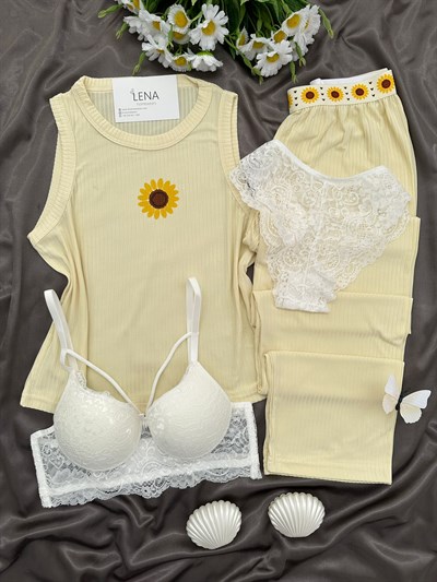 Sarı Dörtlü Miray Askılı Pijama Takımı