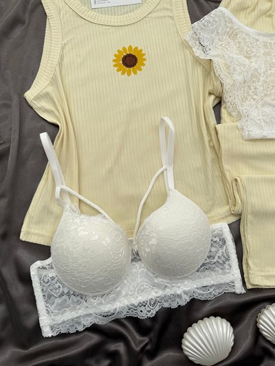 Sarı Dörtlü Miray Askılı Pijama Takımı