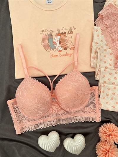 Şeftali Pamuk Dörtlü Pijama & Çamaşır Seti 