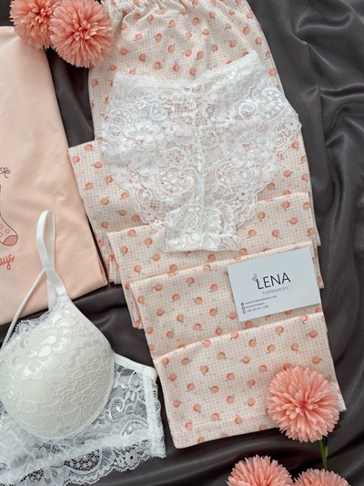 Şeftali Pamuk Dörtlü Pijama & Çamaşır Seti 