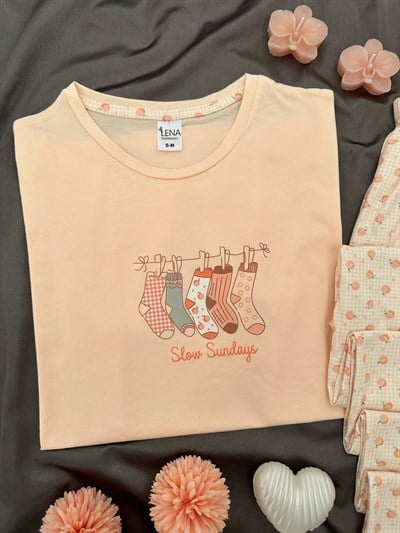 Şeftali Pamuk Kısa Kollu Pijama Takımı