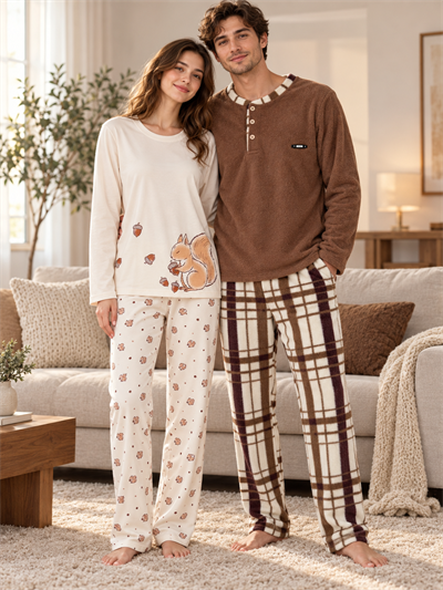 Sincop Günlük Rahat Sevgili Çift Uzun Kollu Pijama Takımı (2li Set)