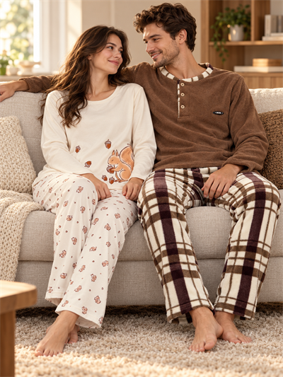 Sincop Günlük Rahat Sevgili Çift Uzun Kollu Pijama Takımı (2li Set)