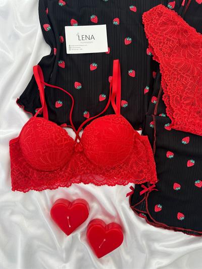 Siyah Berry Dörtlü Askılı Pijama Takımı 