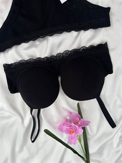 Siyah Cotton Destekli Sütyen Takım