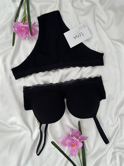 Siyah Cotton Destekli Sütyen Takım