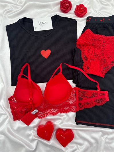 Siyah Dörtlü Miray Kısa Kollu Pijama Takımı