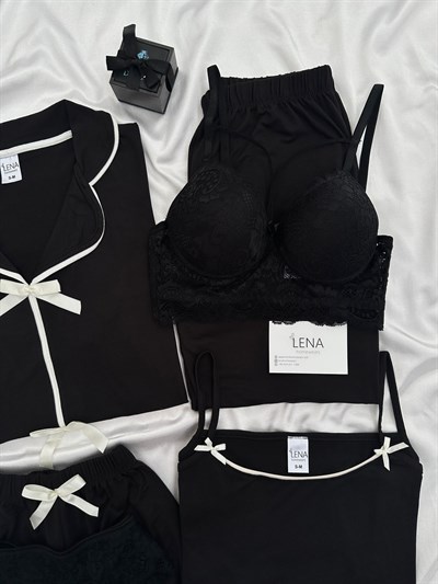 Siyah Fiyonk 6lı Milan Pijama Takımı