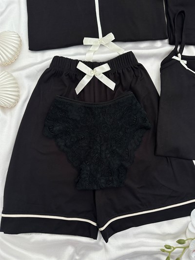 Siyah Fiyonk 6lı Milan Pijama Takımı