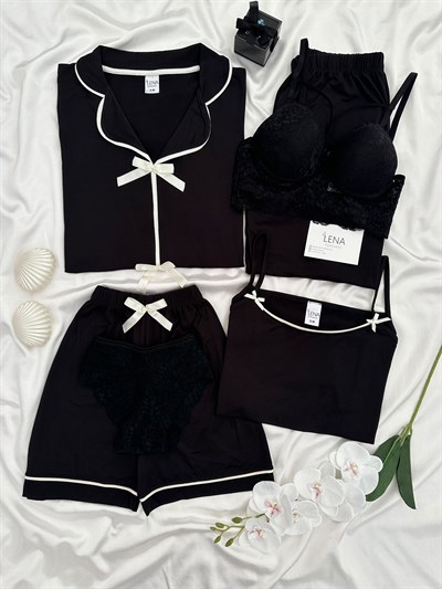 Siyah Fiyonk 6lı Milan Pijama Takımı