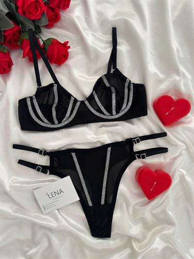Siyah Işıltı İp Detaylı Bralet Takımı