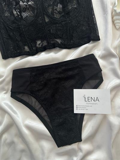 Siyah Işıltı Simli Büstiyer Takım 