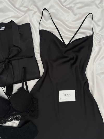 Siyah Jasmin Dörtlü Gecelik & Çamaşır Seti