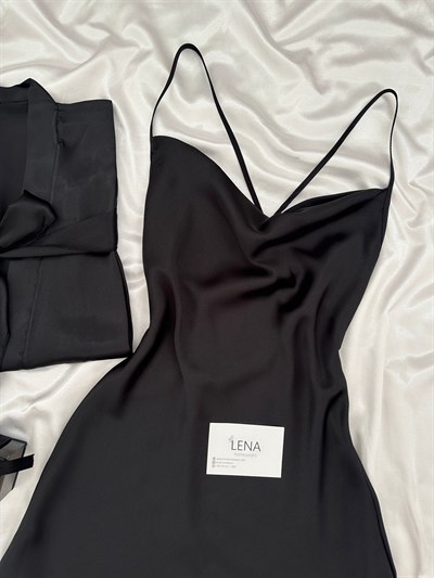 Siyah Jasmin Sabahlık & Saten Gecelik