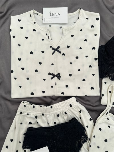 Siyah Kalp Desenli 6lı Oslo Pijama Takımı