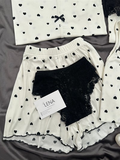 Siyah Kalp Desenli 6lı Oslo Pijama Takımı