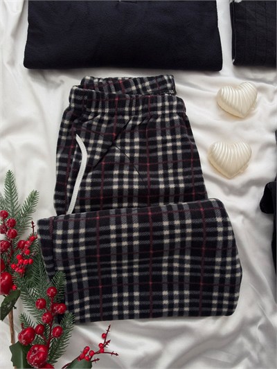 Siyah Kalp & Ekose Sevgili Çift Uzun Kollu Pijama Takımı (2Lİ SET)