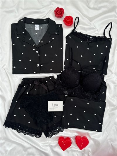 Siyah Kalpli Milan 6lı Pijama & Çamaşır Seti